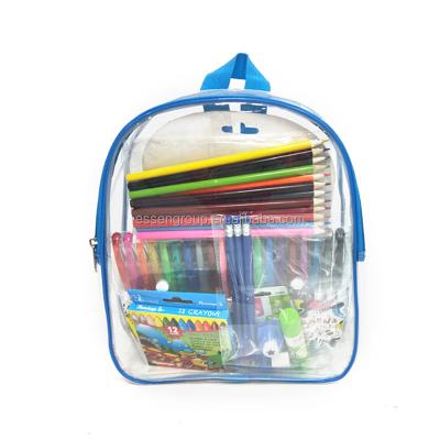 China Clear PVC Waterproof Backpack Set With Stationery 28.5*24*7CM for sale