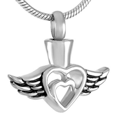 China CLASSIC HOT SALE Stainless Steel Angel Wings Heart Cremation Urn Necklace for Pet Ash for sale