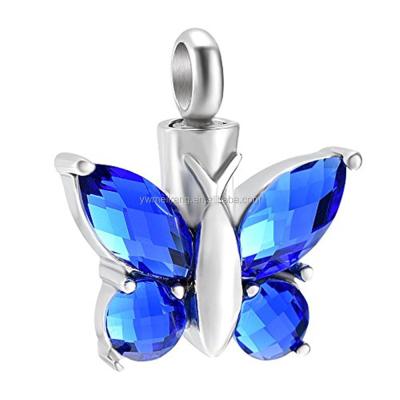 China Butterfly Viable Urn Bling Pendant Necklace For Family / Pet Cremations Memorial Cremation Jewelry for sale