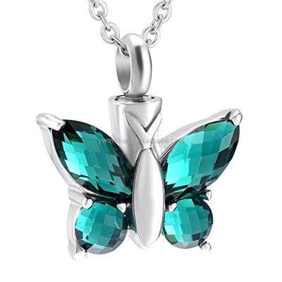 China Viable Shiny Zircon Butterfly Ash Holder Memorial Cremation Urn Pendant Necklace For Pet / Human Ashes for sale