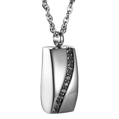 China Fashion Design CLASSIC Rhinestone and Cuboid Memorial Urn Necklace Stainless Steel Cremation Jewelry for sale