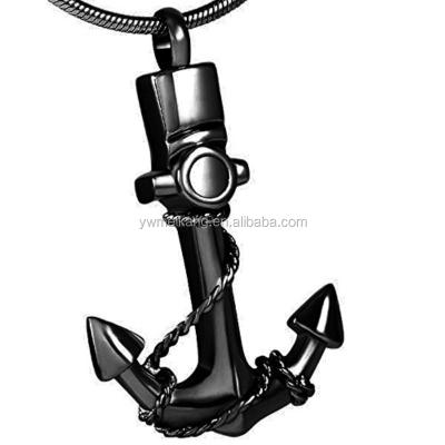 China CLASSIC Black Plated Anchor Stainless Steel Cremation Jewelry Ash Urn Pendant Necklace for sale