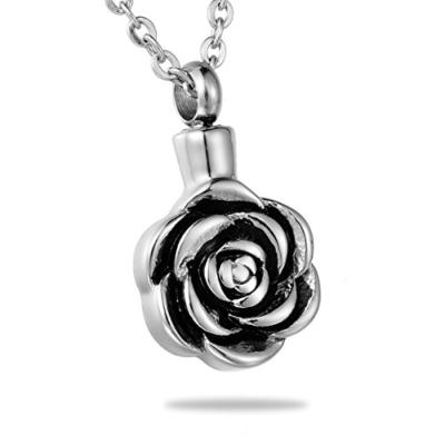 China CLASSIC Stainless Steel Rose Pet Urn Ashes Pendant Ash Keepsake Cremation Jewelry Memorial Necklace for sale