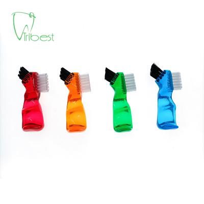 China Tribest Disposable Colored Solid Portable Crystal Mini Denture Toothbrush Clear Double Head for sale