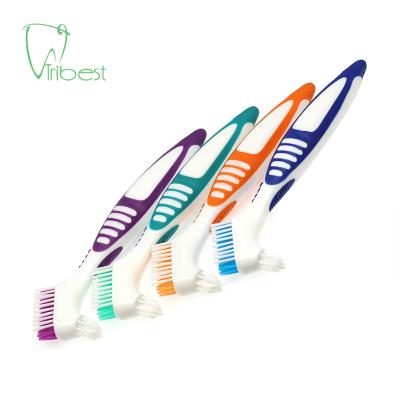 China Tribest Disposable False Teeth Cleaning Small Double Head Oral Hygiene Denture Toothbrush For Elderly for sale