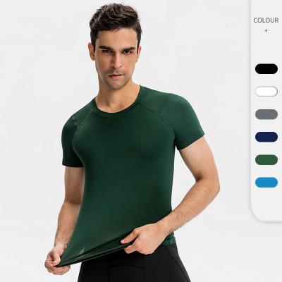 China 2021 Anti-Wrinkle Men Running T-Shirts Fitness Tops Summer Gym Breathable Quick Drying Men Shaping Shirt Compression Short Workout Shirt Tops for sale