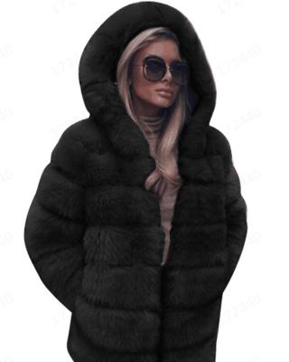 China New Fashion Anti-wrinkle Faux Fur Long Sleeve Hair Long Sleeve Fur Hooded Jacket Hot Selling Women's Coat for sale