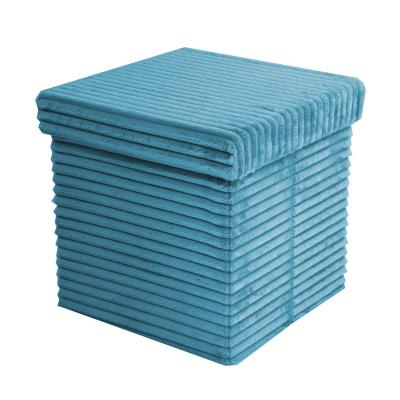 China Customized Foldable Lovely Blue Faux Fur Storage Corduroy Folding Stool For Clothes For Living Room for sale