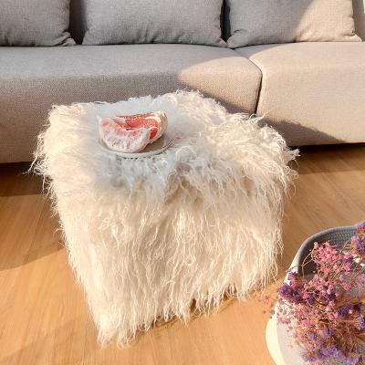 China Customized new high-grade seated faux fur foot step foot stool simple design furniture ottoman stool for sale