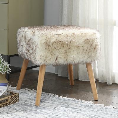 China 2020 Fashion Customized Seated Faux Fur Stool Stool With 4 Wooden Legs For Living Room for sale