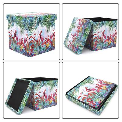 China Customized Home Printed Pouf Foldable Furniture Ottoman Shoes Stool Storage Ottoman Box Changing Foldable Foot Stools for sale