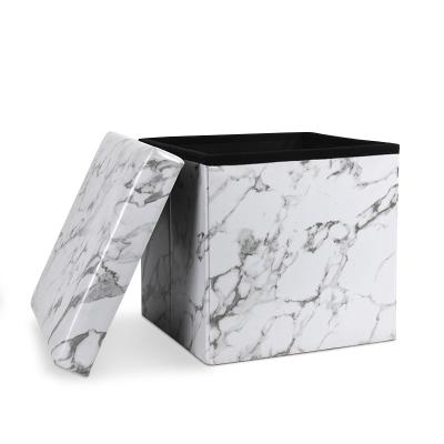 China Storage Customized Wholesale Price High Quality Cheap Marble PVC Storage Stool Stool White Leather Folding Box for sale