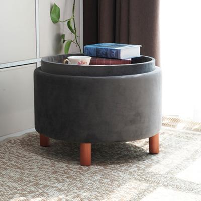 China Inflatable Storage Velvet Ottoman Foot Rest Chair Puff Round The Box Modern Tufted Fabric Ottoman Stool for sale