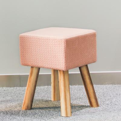 China Seated Living Room Furniture Ottoman Chair Round Stool Legs Foot Rest Wood Stool Knitted Pouf Stool for sale