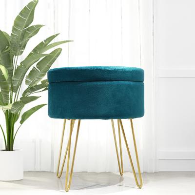 China Modern Removable Custom Round Pouf Living Room Furniture Cover Velvet Storage Cloud Stool Fabric Stool With Metal Legs And Coffee Table for sale