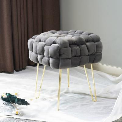 China Gold Luxury Round Frame Stainless Steel Storage Living Room Ottoman Velvet Stool Stool for sale