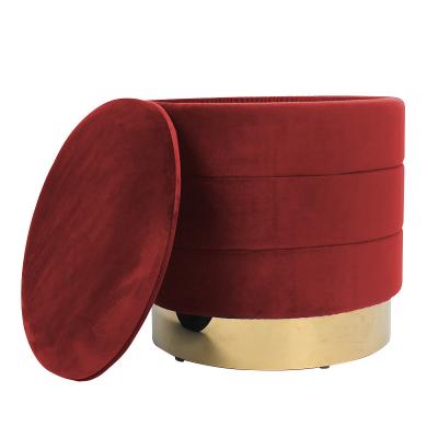 China New Design Factory Price Stool Wholesale Round Pouf Modern Velvet Red Fabric Stool Customized Storage For Living Home Furniture for sale