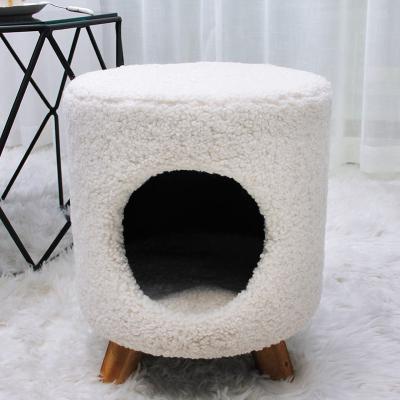 China Modern Seat Living Room Furniture Faux Fur Pet Home Storage Customized Storage Stools Sneak Chair With Wooden Legs for sale