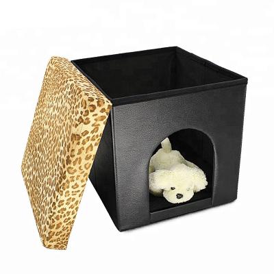 China Customized Viable Pet House Pvc Square Storage Ottoman Stool Foldable Pet House Stool for sale