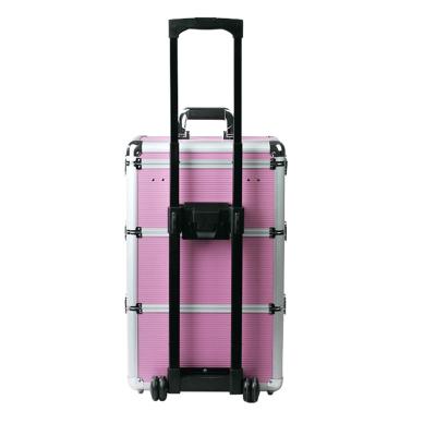 China Makeup Train Case, 3 in 1 Professional Rolling Makeup Trolley Case Jewelry Cosmetic Storage Case (Pink) Te koop