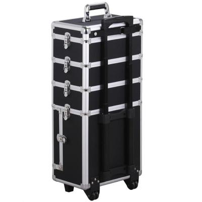 China Professional Aluminum Makeup Train Case Organizer Interchangeable Cosmetic Rolling Train Trolley case Te koop