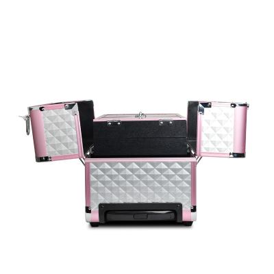 China Beauty Aluminum Makeup Case Trolley Cosmetic Bag Rolling Organizer Case Luggage Suitcase for Hairdresser Nail Artist Te koop