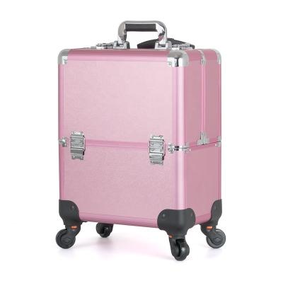 China professional trolley rolling aluminum nail polish holder beauty cosmetic display storage case box with drawers wheels paypal for sale