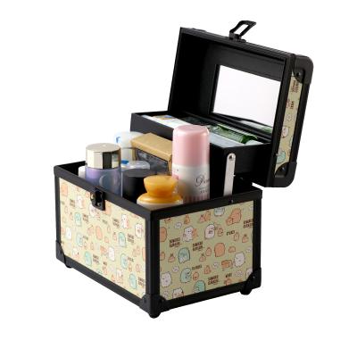 China Portable Makeup Train Case Aluminum Cosmetic Organizer Box with Mirror for sale