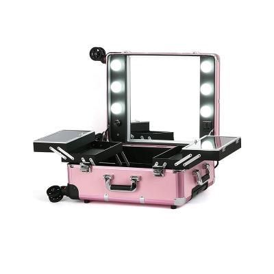 중국 OEM/ODM trolley lighted makeup beauty cosmetic train case for makeup artist makeup storage organizer 판매용