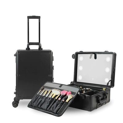 China 2021 New Design Collapsible Makeup brush, Eye Shadow Cosmetic Trolley Case With Bulbs Travel Cosmetic Storage Case Luxury Te koop