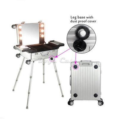 Κίνα Professional Styling Makeup Artist Large Size Rolling Trolley Lighted Cosmetic Makeup Case with Speaker προς πώληση