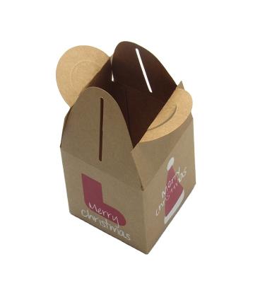 China Materials Small Sizes Recycled Packaging Food Grade Kraft Paper Christmas Cake Box With Handle for sale