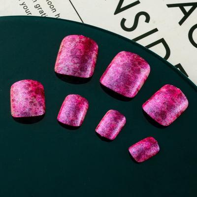 China Cheap Design 24 Pieces High End Color Wearable Nail Stickers Full Cover Fake Nails Tips On Toe Nails for sale