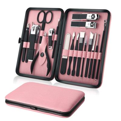 China Amazon Dropshipping Hot Sale 18Pcs Stainless Steel Nail Care Trimmer Manicure Pedicure Eco-friendly Black Pink Kit for sale