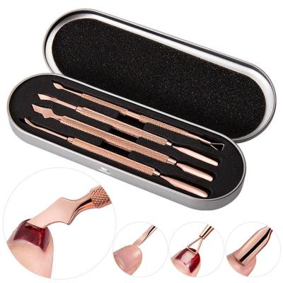 China 4Pcs/Set Stainless Steel Side Box High Quality Double Side Dead Cuticle Pusher Skin Remover Nail Metal Dead Cuticle Pusher for sale