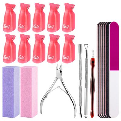 China Wholesale 22Pcs Folder Nail Art Gel Remover Manicure Polish Pusher Durable UV Nipper Set Dead Skin Cuticle File Sanding Buffing Tools for sale