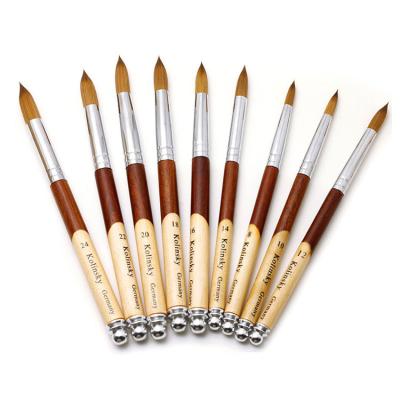 China Beauty Care Makeup Tools Flat Round Kolinsky Soft Hair Acrylic Nail Art Brush Beauty Care Crimped Wood Handle Nail Manicure Brush for sale