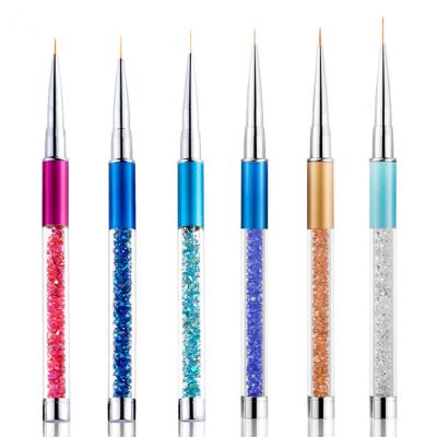 China Hot Sale 7 NAIL Acrylic Nail Art Painting Brush Metal Tube Pen Crystal Rhinestone Handle Soft Fiber Coating Drawing 9 11 Millimeter for sale