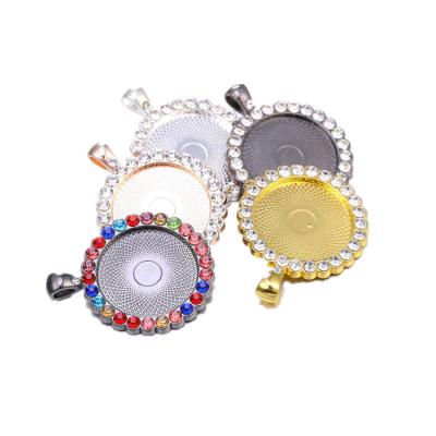 China High Glossy Polished White Faux Stone Round Pendant Charm Empty Finding 25mm Cabochon Cameo Base Setting Tray Bezel for sale