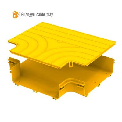 China Guangyu 360mm PVC or ABS Yellow Plastic Cable Tray Fiber Optic Raceway Duct for Data Center Horizontal Tee for sale