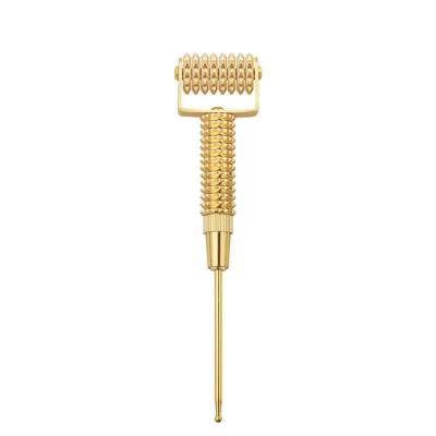 China Multifunctional Facial Pure Copper Massager Customized Golden Derma Roller Acupuncture Skin Massager Tool Needle Roller Metal Eco-friendly for sale