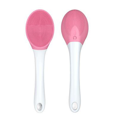 China IPX7 Long Handle Rechargeable Electric Waterproof Vibrating Shower Silicone Body Brush Silicone Soft Bath Body Massage Brushes Sponges for sale