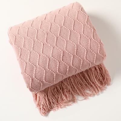 China Soft Top Grade Knitting Throw Blanket Knitted Mustard Cashmere Cellular Blankets for sale