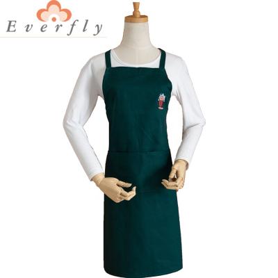 China Walmart Green Long Apron Custom Cotton Kitchen Long Apron Washable Kitchen For Coffee With Pocket for sale