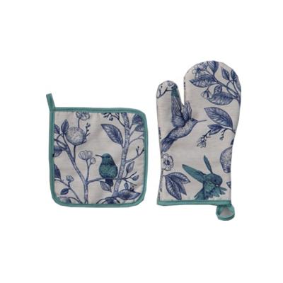 China Novelty Printed Customized Double Pot Holder Oven Mitt Set Heat Resistance for sale