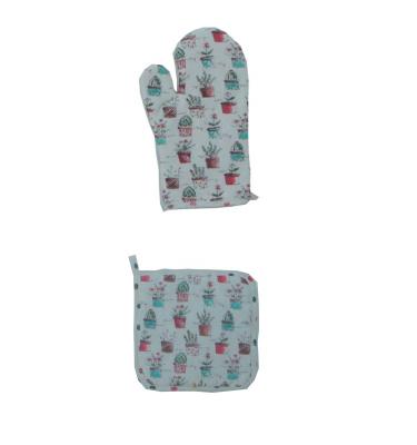 China Printed Customized Oven Mitt Set Cotton Polyester Oven Mitts Set Silicon Oven Glove for sale