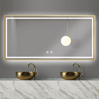 China Touch Screen Luminous Intelligent Light Defogger Switch Led Bathroom Mirror Light Luxury Hotel Bath Mirror for sale