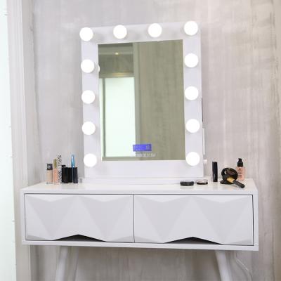 China Lighted Standing Change Coloring 12 Cosmetic Led Lights Beautify Hollywood Vanity Lighted Tabletop Mirror For Makeup for sale