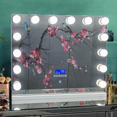 China Lighted Change Lighted Dyeing Dimmable Hollywood Adjustable Shine Touch Screen Cosmetic Mirror Standing Table Vanity Mirror for sale