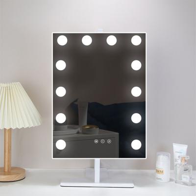 China 360 Degree Large Capacity Custom Filling Dustproof Cosmetic Storage Led Lighted Mirror Touch Single Sensor Portable Makeup Mirror for sale